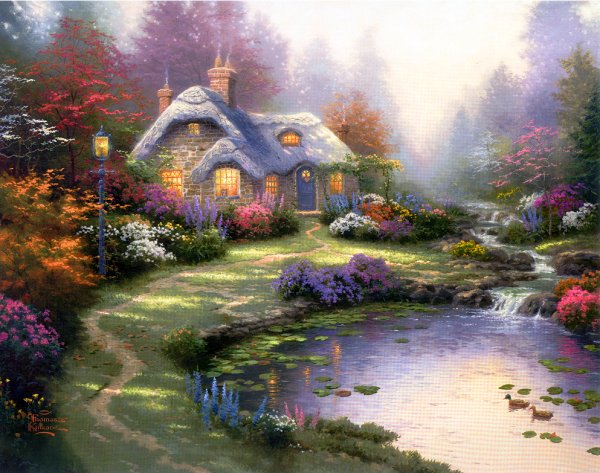 (image for) Handmade oil painting Copy paintings of famous artists Thomas Kinkade's painting. No.105